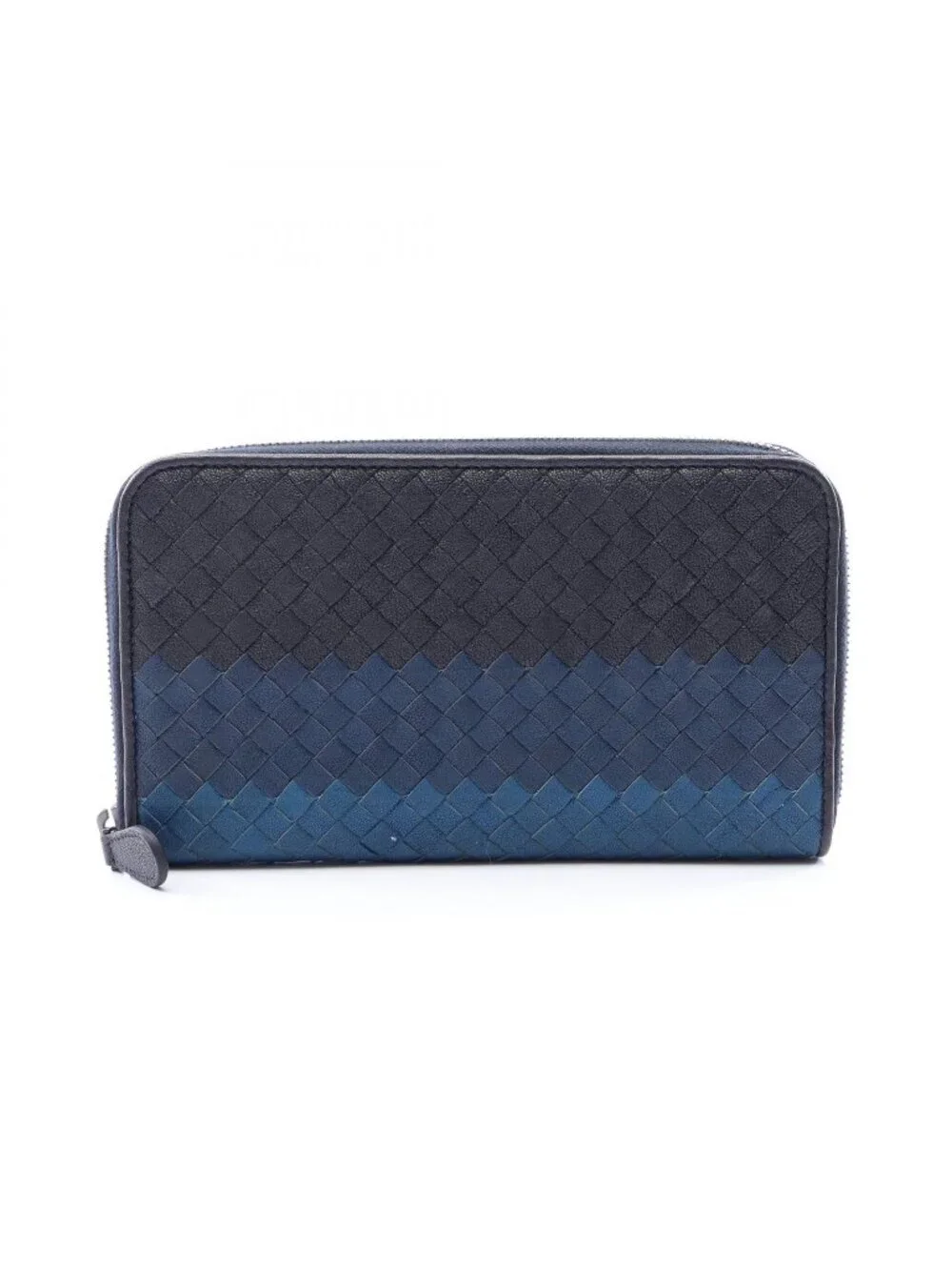 Bottega Veneta Round Wallet Intrecciato Black Navy Blue Leather